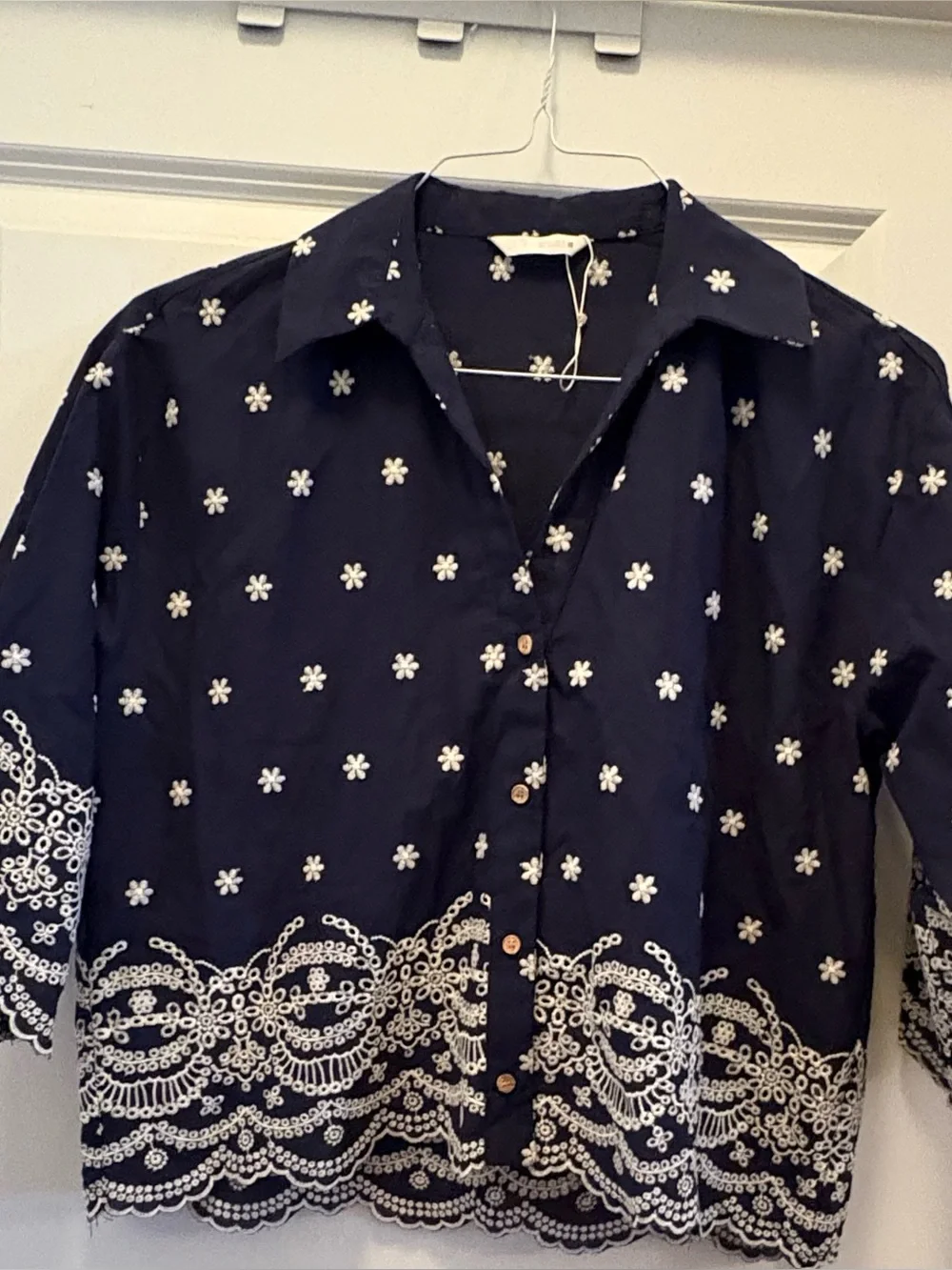 Zara Embroidered Eyelet Cotton Blouse Size Small - Picture 7 of 9